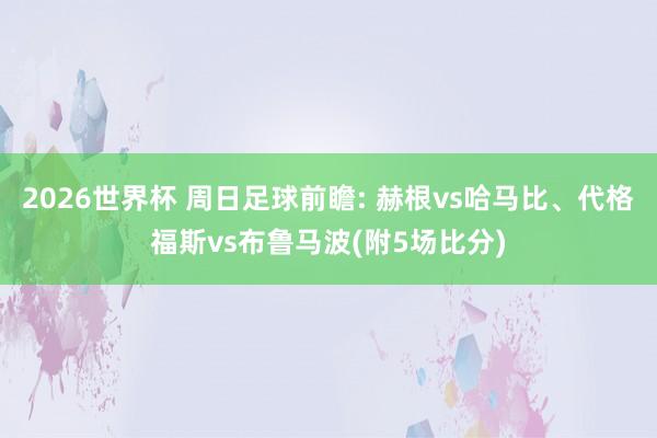 2026世界杯 周日足球前瞻: 赫根vs哈马比、代格福斯vs布鲁马波(附5场比分)