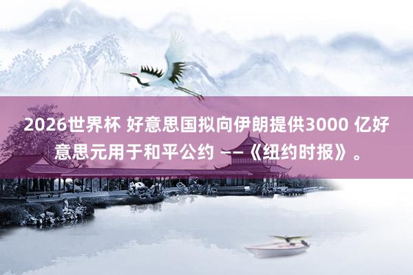2026世界杯 好意思国拟向伊朗提供3000 亿好意思元用于和平公约 ——《纽约时报》。
